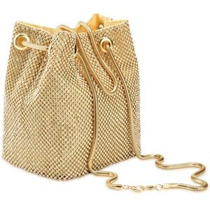 Gold rhinestone mini bucket bag
